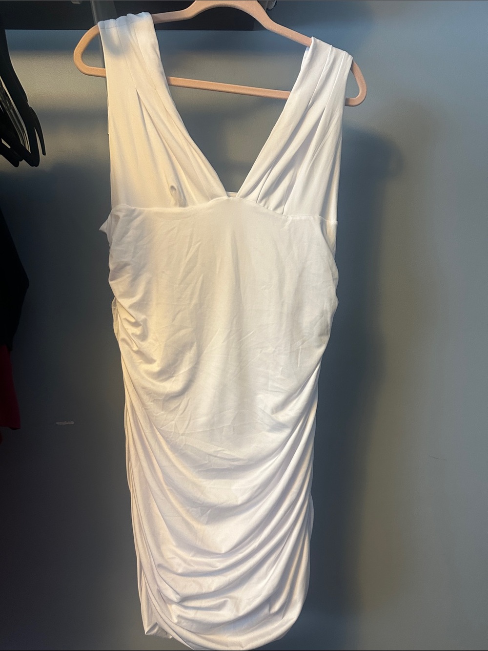 White Ruched V-Neck Sleeveless Dress
